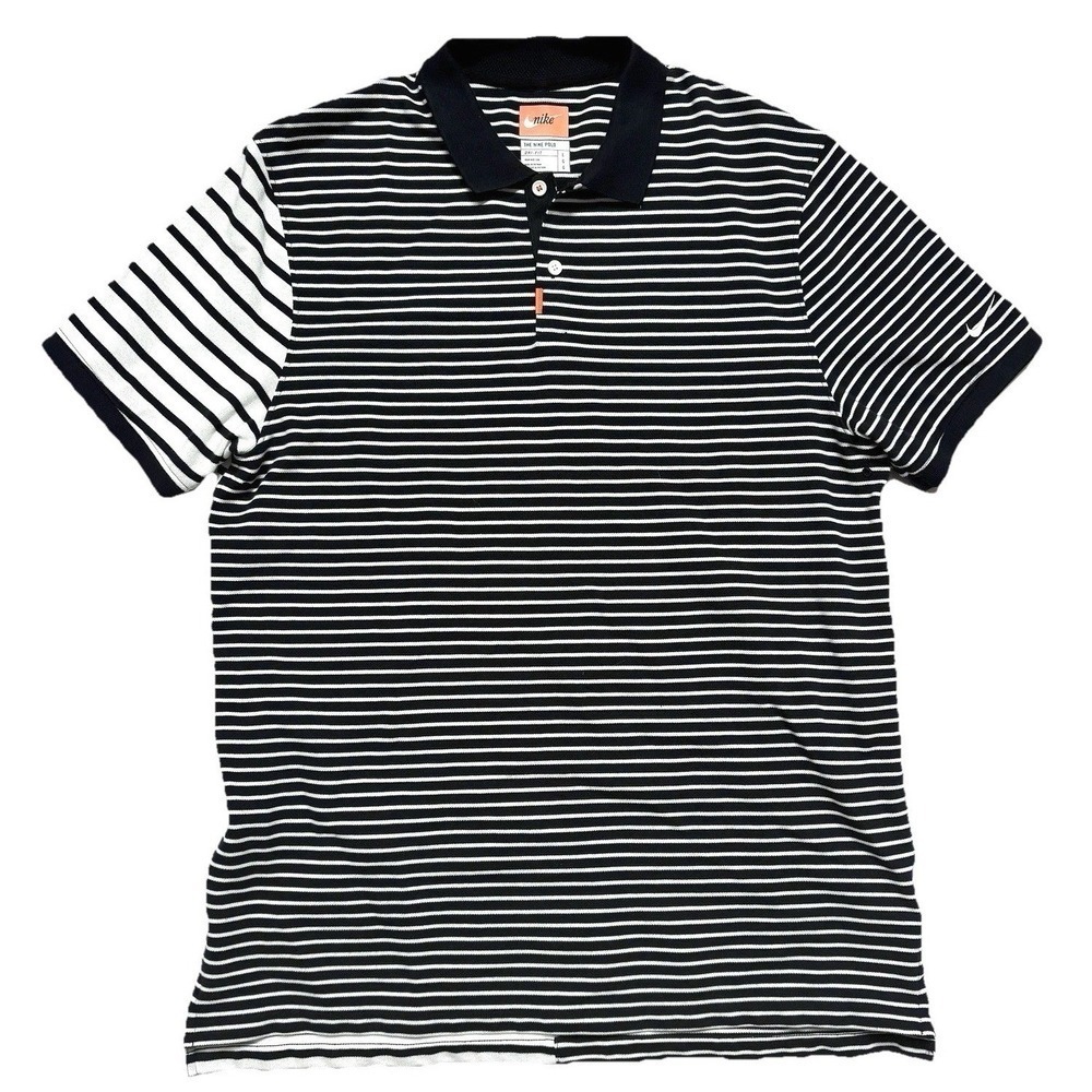 Nike The Nike Polo Shirt Mens L Black White Stripe Dri-Fit Golf